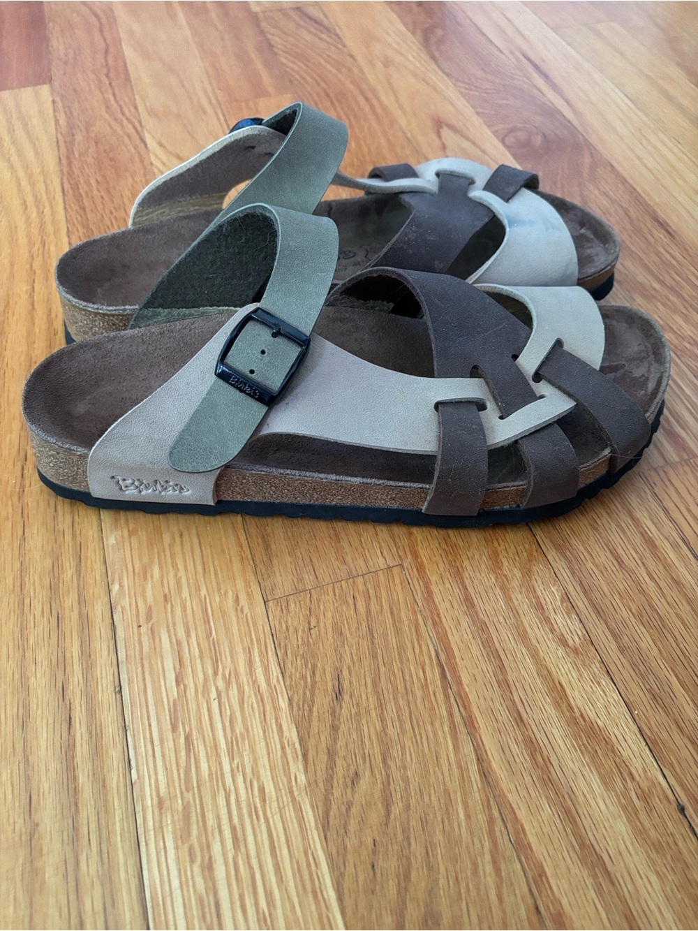 Birkenstock Pisa Birki’s Footbed Sandals 265 L10 M8 Euro 41 Brown Tan Light Sage - Picture 3 of 13